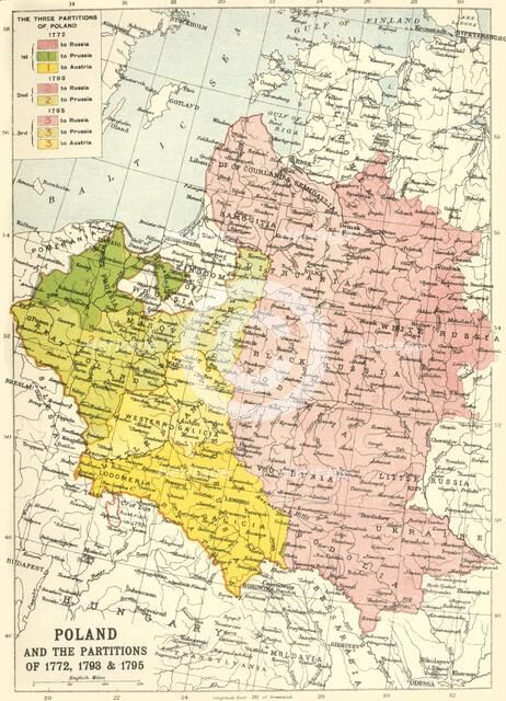 'Poland and the Partitions of 1772, 1793 & 1795', (c1920). Creator: John Bartholomew & Son.