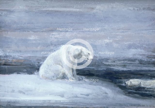 'Polar Bears watching for Seals at an Ice Hole', c1867-1910. Artist: John MacAllan Swan