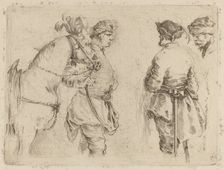 Pole Holding the Bridle of a Horse while Speaking with Two Other Men. Creator: Stefano della Bella