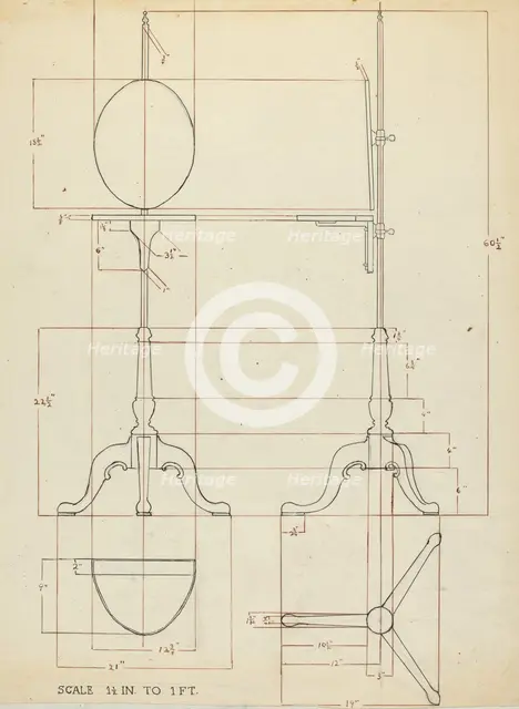 Pole Screen and Candlestand, 1935/1942. Creator: Elizabeth Curtis.