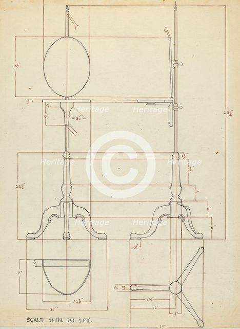 Pole Screen and Candlestand, 1935/1942. Creator: Elizabeth Curtis.