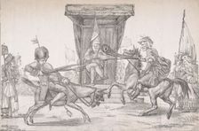 Polemical Duel between Lady Quotidienne and Sir Journal de Paris, 1821., 1821. Creator: Eugene Delacroix