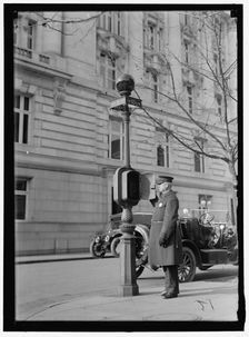 Police call box, D Street, between 1911 and 1920. Creator: Harris & Ewing