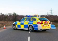 Police car and ambulance attending road traffic accident 2018. Creator: Unknown