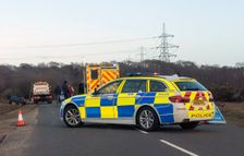 Police car and ambulance attending road traffic accident 2018. Creator: Unknown