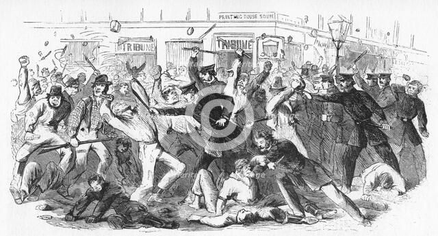 'Police Charge Rioters At The Tribune Office', c1860s. Artist: Unknown