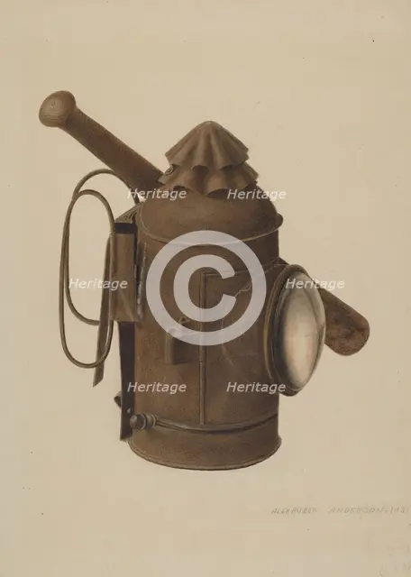 Police Lantern and Club, 1938. Creator: Alexander Anderson.