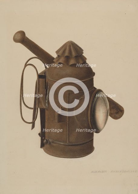 Police Lantern and Club, 1938. Creator: Alexander Anderson.