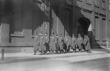 Police patrol marching outside Baldwin Locomotive Works, Philadelphia, 1910. Creator: Bain News Service