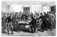 Police raid on the National Rent Offices at Loughrea, Ireland, 1887