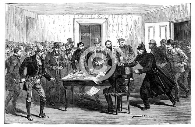 Police raid on the National Rent Offices at Loughrea, Ireland, 1887. Artist: Unknown