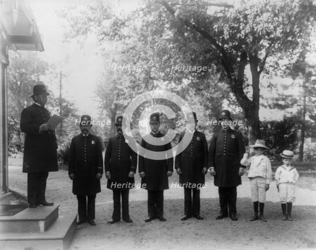 Police "roll call inspection" at the White House, 1902. Creator: Frances Benjamin Johnston.