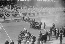 Police Show -- Start of motorcycle race, between c1915 and c1920. Creator: Bain News Service