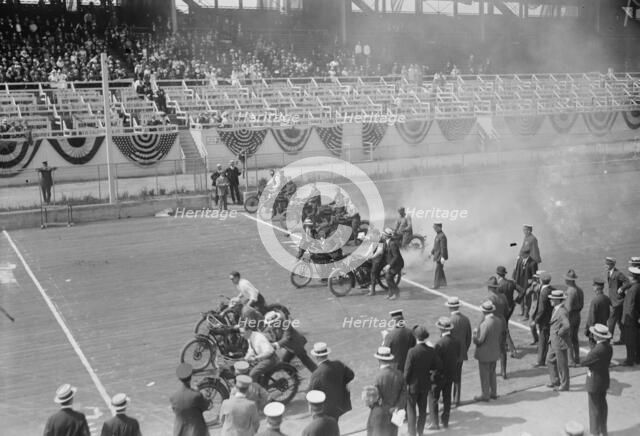 Police Show -- Start of motorcycle race, between c1915 and c1920. Creator: Bain News Service.