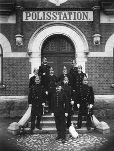 Policemen pose in front of the police station, Trelleborg, Sweden, 1899. Creator: Unknown