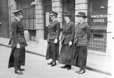 Policewomen being inspected by Mary S Allen in London, May 1915