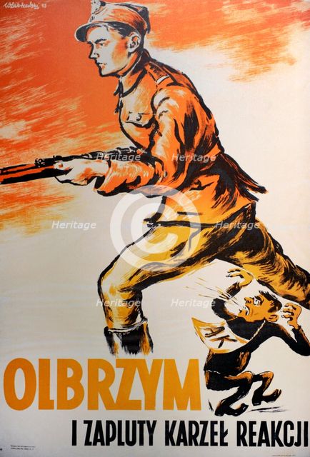 Polish communist propaganda poster showing soldier of communist Armia Ludowa..., post-WWII.  Creator: Unknown.