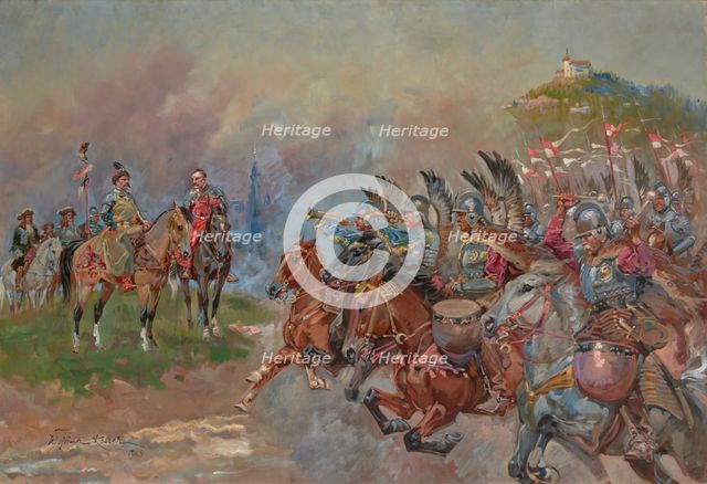 Polish Hussars Parading in Front of King John III Sobieski, 1924. Creator: Wojciech Kossak.