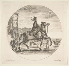 Polish horseman in profile facing right, a tower and other figures on horses in backgr..., ca. 1651. Creator: Stefano della Bella