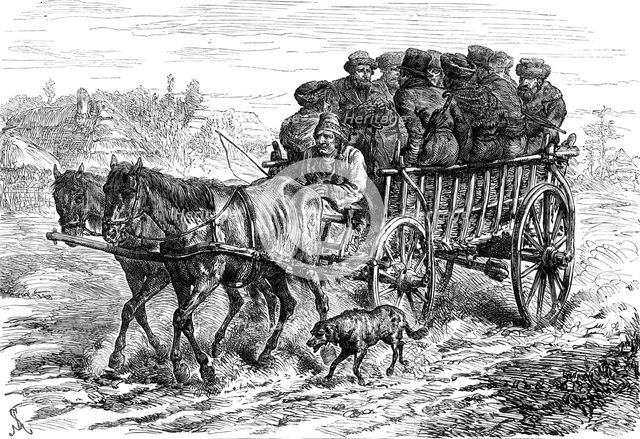 Polish Jews driving to market: a sketch on the Polish Russian frontier, 1880. Creator: Unknown.