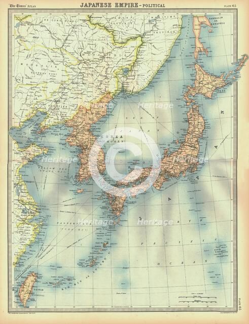 Political map of the Japanese Empire, early 20th century. Artist: Unknown.