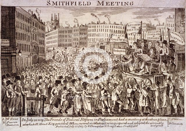 Political meeting at Smithfield, London, 1819. Artist: Anon