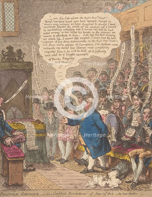 Political-Candour;- i.e.-Coalition-Resolutions of June 14th, 1805.-Pro bono Publi..., June 21, 1805. Creator: James Gillray.