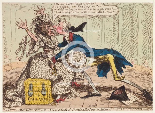 Political Ravishment, or the Old Lady of Threadneedle Street in Danger!, 1797. Artist: Gillray, James (1757-1815)