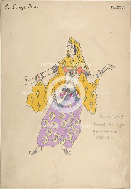 Polovtsian girl. Costume design for the opera Prince Igor by A. Borodin, 1909. Artist: Korovin, Konstantin Alexeyevich (1861-1939)