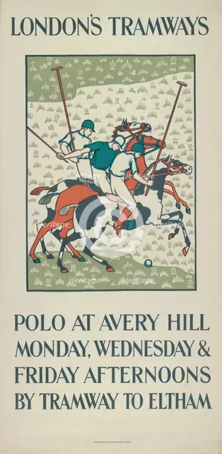 'Polo at Avery Hill', London County Council (LCC) Tramways poster, 1923. Artist: Howard Spear