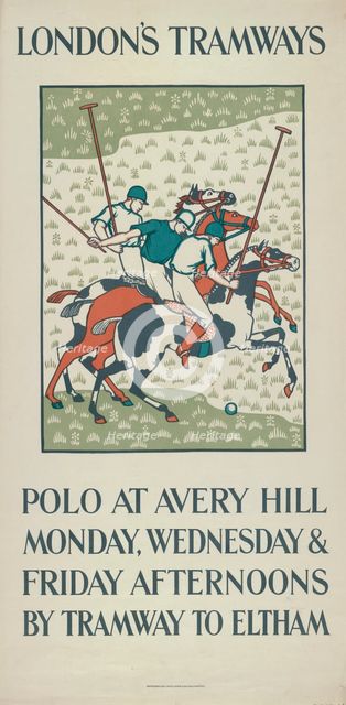 'Polo at Avery Hill', London County Council (LCC) Tramways poster, 1923. Artist: Howard Spear