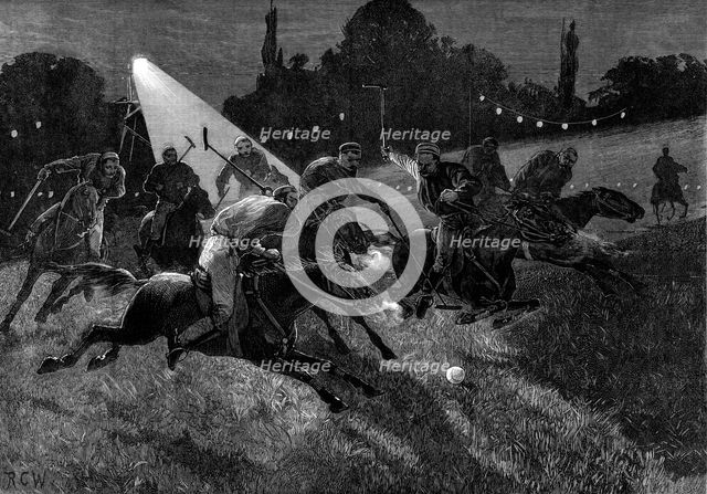 Polo-match by electric light at the Ranelagh Club, 1880. Creator: W. I. Mosses.