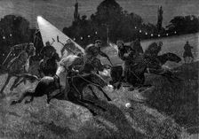 Polo-match by electric light at the Ranelagh Club, 1880. Creator: W. I. Mosses