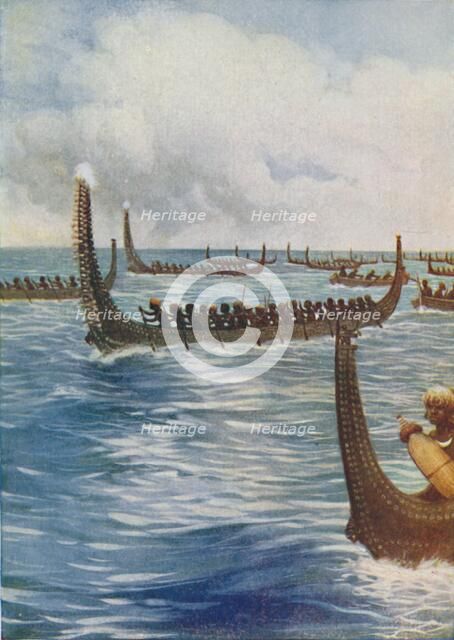 'Polynesian War Canoes', 1924. Artist: Unknown.