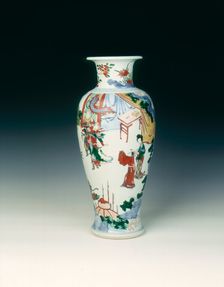 Polychrome vase with warriors in a garden, Qing dynasty, China, 17th century. Creator: Unknown