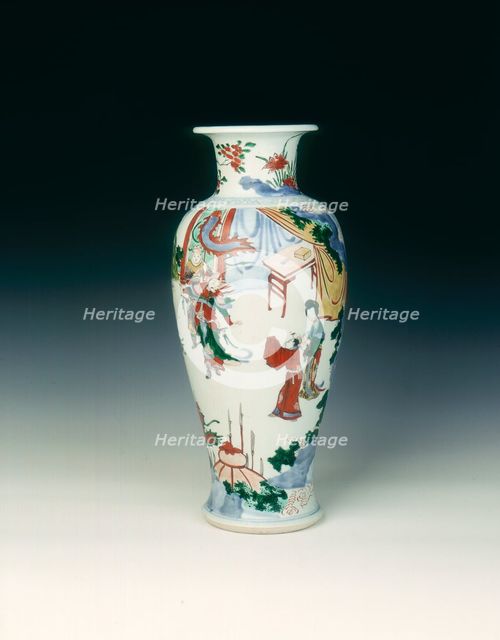 Polychrome vase with warriors in a garden, Qing dynasty, China, 17th century. Creator: Unknown.