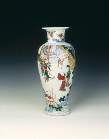 Polychrome vase with warriors in a garden, Qing dynasty, China, 17th century