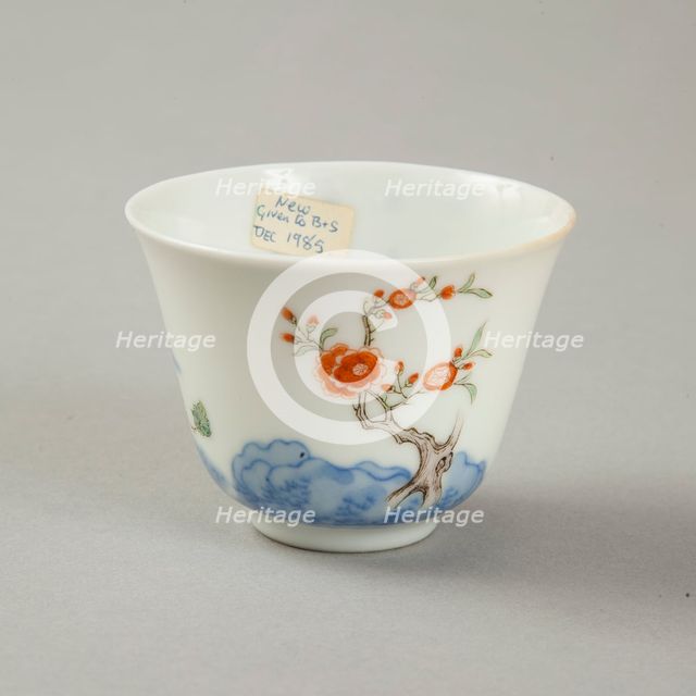 Polychrome and underglaze blue month cup with enamel decoration, 1980s. Artist: Unknown.