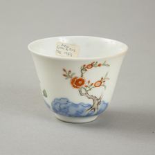 Polychrome and underglaze blue month cup with enamel decoration, 1980s