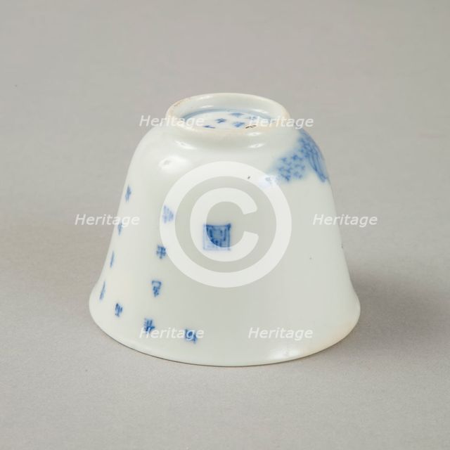 Polychrome and underglaze blue month cup with enamel decoration, 1980s. Artist: Unknown.