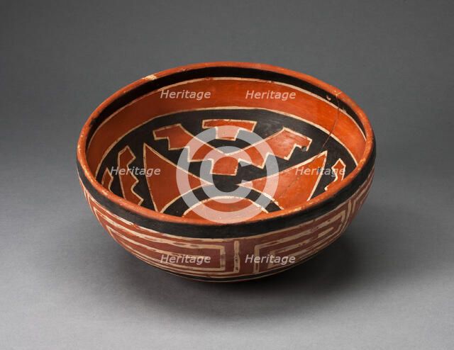 Polychrome Bowl with Geometric Star Motif on Interior and Interloking Scroll on Exterio, AD 1300/140 Creator: Unknown.