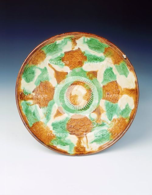 Polychrome dish with moulded decoration, Liao dynasty, China, late 11th century. Artist: Unknown