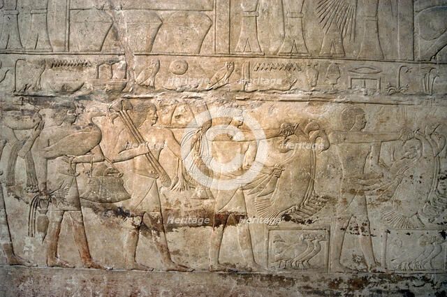 Polychrome relief depicting offering bearers, Mastaba of Mereruka, Saqqara, Egypt, 2340 BC (2003). Creator: Unknown.