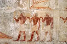 Polychrome relief depicting offering bearers, Mastaba of Mereruka, Saqqara, Egypt, 2340 BC (2003). Creator: Unknown