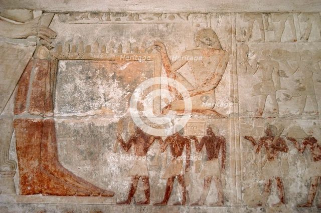 Polychrome relief depicting offering bearers to Mereruka, Mastaba of Mereruka, Saqqara, Egypt, 2003. Creator: Unknown.
