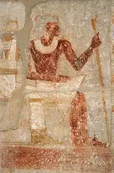 Polychrome relief depicting a seated man, Mastaba of Iynefert, Saqqara, Egypt, Old Kingdom ( 2003). Creator: Unknown