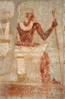 Polychrome relief depicting a seated man, Mastaba of Iynefert, Saqqara, Egypt, Old Kingdom ( 2003). Creator: Unknown