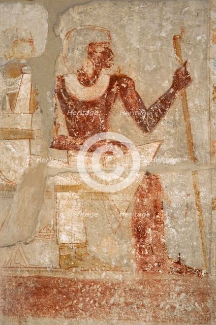 Polychrome relief depicting a seated man, Mastaba of Iynefert, Saqqara, Egypt, Old Kingdom ( 2003). Creator: Unknown.