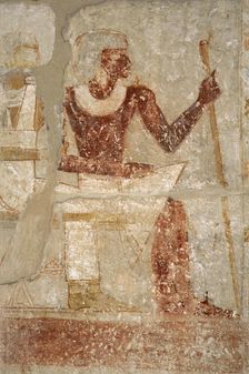 Polychrome relief depicting a seated man, Mastaba of Iynefert, Saqqara, Egypt, Old Kingdom ( 2003). Creator: Unknown