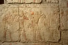 Polychrome relief depicting a religious procession, Mastaba of Iynefert, Saqqara, Egypt, ( 2003). Creator: Unknown
